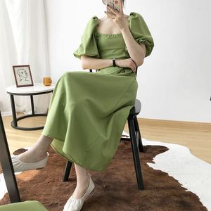 Casual jurken avocado groene temperament jurk dames zomer Frans oranje stalk lange rok retro design sense niche taille dunne