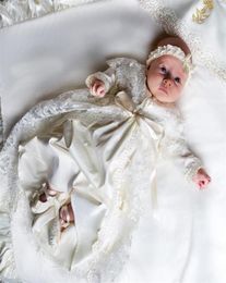 Robes décontractées bébé fille baptême manches longues longueur de plancher robes de baptême en dentelle avec casque 3182108