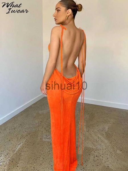 Robes décontractées dos nu Maxi longue robe femme Sexy même été Eleg Orange bleu bohème Satin Slip robes fête plage robes d'été 2022 femmes J230705