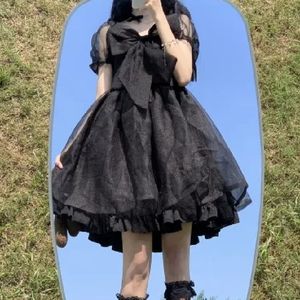 Vestidos casuales Vestidos de bola Vestidos Mujeres Arco Puff Manga Princesa Estudiantes Dulce Lolita Estilo Estético Temperamento Hasta la rodilla Verano Clásico