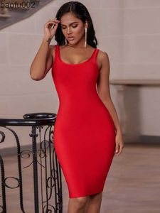 Casual jurken verbandjurk rood 2022 zomer dames midi jurk bodycon elegante sexy hoogwaardige geel roze avond feestjurk club w0315