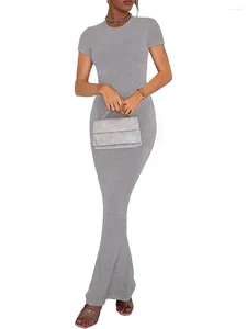 Casual jurken Barbotimer dames elegante bodycon maxi-jurk korte mouw effen kleur zomer lang voor cocktailparty bruiloftsgast