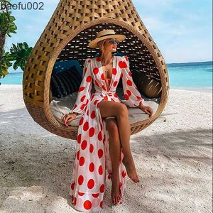 Casual jurken Beach Dress 2020 Bikini Cover Up Print Bathing Suit Women Kimono Plus Size Tunic Sexy Long Sleeve Swimwear Cover-ups W0315