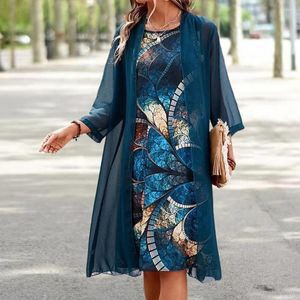 Robes décontractées Robe de plage Vintage deux pièces longue pour les femmes Tenue de plage douce et respirante avec taille haute col rond Un choix élégant