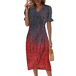 Casual jurken strand voor vrouwen lente zomer elegante wrap v nek boho jurk flowy ruched hawaiian maxi officiële winkel