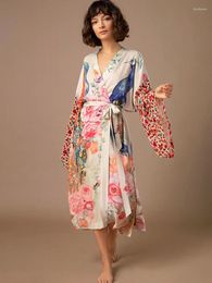Casual Jurken Strand Kimono Voor Vrouwen Peocock Gedrukt Badpak Cover Up Self Belted Wrap Seaside Badpakken Beachwear