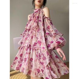 Vestidos casuales estilo de playa floral mini vestido mujer boho 2023 primavera manga larga fiesta hada moda femenina elegante coreano