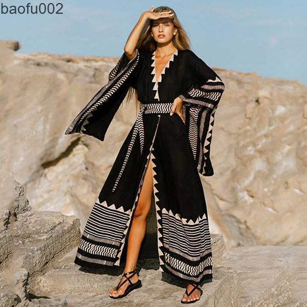 Vestidos casuales Playa Verano Maxi Vestidos Trajes para mujeres Traje de baño Cubrir Ropa bohemia Ropa bohemia Vestidos De Verano Mujer 2022 W0315