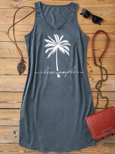 Robes décontractées plage vacances débardeur robe femmes vivre Simple cocotier sans manches Mini t-shirt été vacances Long t-shirt