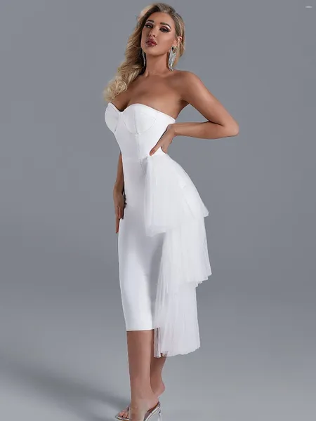 Robes décontractées Beaukey blanc romatique sans bretelles Robe de bandage de gaze 2024 pour femmes en dente