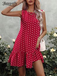 Robes décontractées Benuyffy Polka Dot O-Neck Sans manchons sans manche Robe Femme Summer Boho Boho Sweet Female Holiday Short 2024