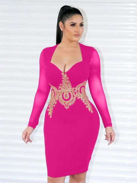 Vestidos casuales BEVENCCEL 2023 verano mujer rojo negro Sexy cuello pico encaje manga larga apretado Midi vendaje vestido elegante fiesta de celebridades