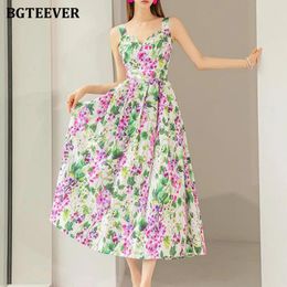 Robes décontractées bgteever printemps été femme sans bretelles robe élégante sans manches en ligne florale imprimée