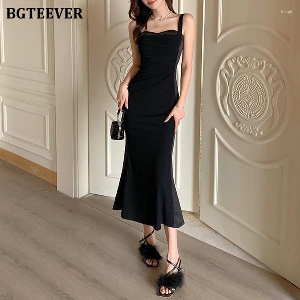 Vestidos informales Bgteever Summer Slim Kist Spaghetti Strap Paise Hip Midi Vestido Elegante Mujeres sin mangas Posquejo Flaco Factón