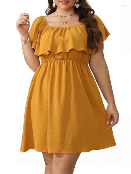 Robes décontractées grande taille femmes robe d'été Sexy épaules dénudées couleur unie taille mince Mini vacances vacances tenues vêtements mignons