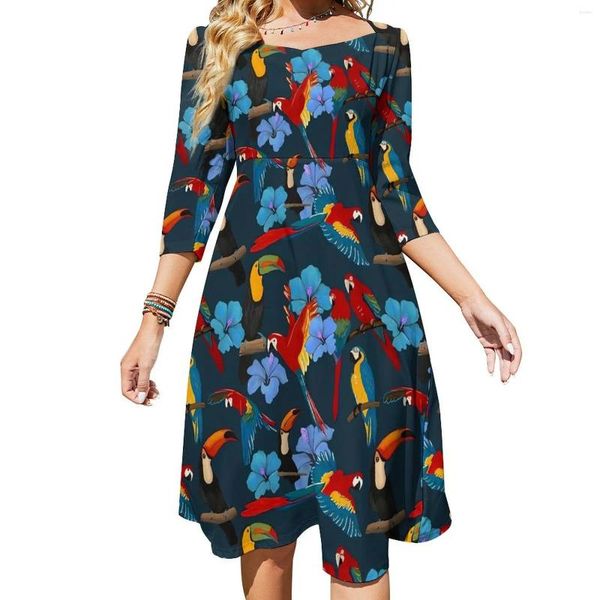 Robes décontractées oiseaux robe de fleur femelle toucans tropicaux et perroquets street mode élégant avec des vêtements d'été arc