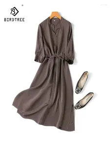 Casual jurken Birdtree 26 mm 93%Echt zijden elegant voor vrouwen V nek veter veelzijdige Ol Commute solid jurk 2024 Summer D44121QC