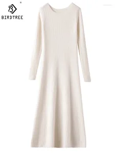 Casual jurken Birdtree banket jurk kasjmier rok slanke ronde nek knie-lengte trui licht luxe elegante magere dameskleding d38007qd