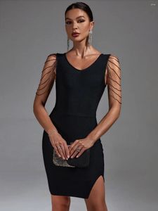 Robes décontractées Robe de bandage noire Femmes Fête Moulante Élégante Embellie Sexy Mini Anniversaire Soirée Club Tenues D'été