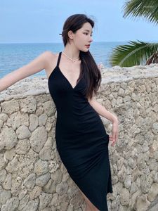 Casual jurken Black Elegant Dames Avonds Chic Simple Breation Deep V Backless Bodycon Slit Midi Club Sexy Robe Femme Mujer