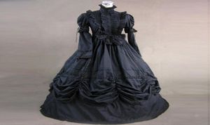 Casual jurken Zwart Lange mouw Gothic Victoriaanse periode Feestprinses Jurk Retro Katoen Europees Hof Baljurken Kostuum Voor H2992668