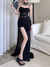 Robes décontractées noire mystérieuse robe sexy mature mature féminine charme mince intellectuelle élégante féminin de la soirée de la soirée