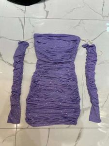 Robes décontractées noire violet mini robe à manches longues diamants à manches longues plibe couche couche élégant haute qualité