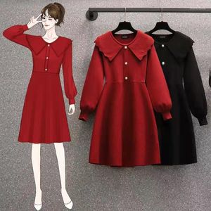 Casual jurken Zwart rood gebreide midi plus groot formaat oversized Koreaanse mode kawaii dames elegante herfst 2022 kleding sukienka