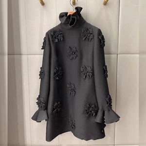 Robes décontractées volants noirs collier robe robe tempérament lâches 2023 fashion printemps chic de qualité