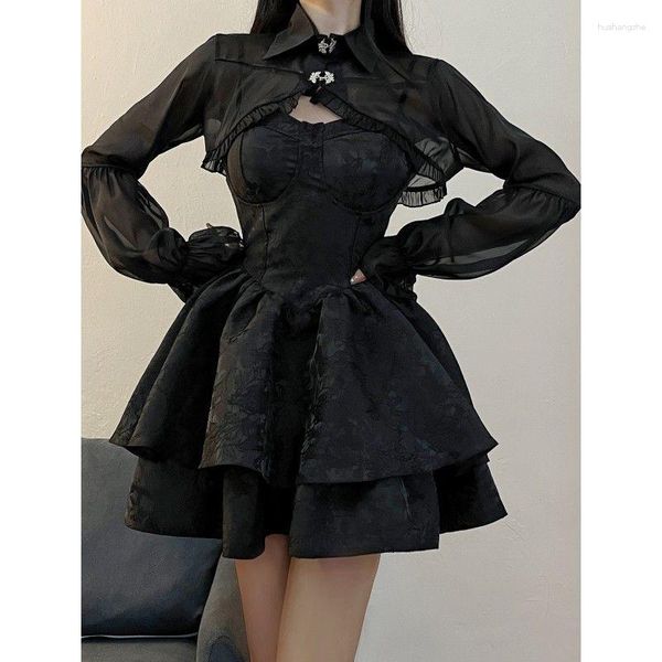 Vestidos casuales negros sexy lolita vestido mujer gótica vintage mini harajuku halloween cosplay disfraces de manga larga mujer hada mujer