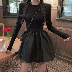 Vestidos casuales Vestido de manga larga sexy negro Primavera Harajuku Una línea Ropa femenina Ropa de fiesta Ropa de moda coreana KawaiiCasual