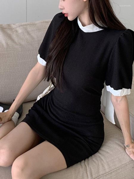 Robes décontractées noir printemps tricoté robe pull courte femme élégante à lacets mode coréenne 2023 femmes fête tricot