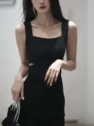 Casual jurken Black Vintage Maxi One Piece Dress Women Hollow Out Sexy Elegant Party Female Korean Fashion Design Clothing