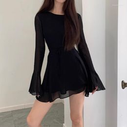 Vestidos casuales Negro Y2k Mini vestido Mujeres Elegante Slim Sexy Incluso Fiesta Oficina Lady Backless Moda coreana 2023 Otoño Chic