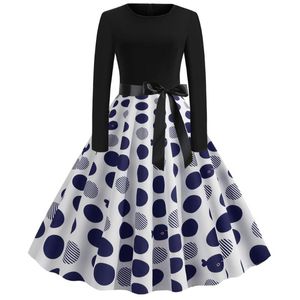 Casual jurken Blue Dot Elegant Party Dames lange mouw winterjurk grote swing rockabilly vintage plus size kerstgewaad