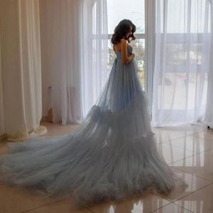 Casual jurken Blue Empire Bruidsomslag Elegante Tule Zwangerschapspografie Sweetheart Sweep Trein Po Shoot Jurk Op maat