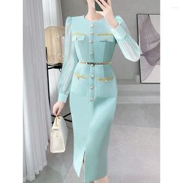 Robes décontractées bleu petite robe parfumée femme printemps célébrité tempérament professionnel navettage soeur O cou Senior