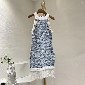 Robes décontractées Bleu sans manches à franges à franges en tricot femmes mini robe 2024 printemps été