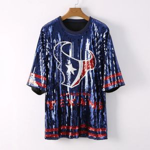 Robes décontractées Robe bleue en jersey à chemise à sequins Texan Game Day