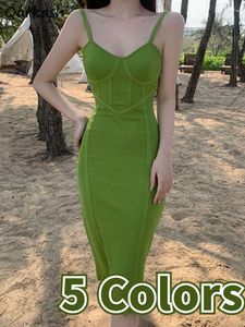 Casual Jurken Bodycon Sexy Jurk Vrouwen Knielange Vintage Mouwloze Zomer Streetwear Backless Dame Elegante Volwassen Franse Stijl Dating