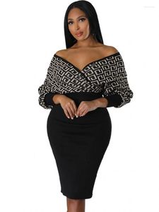 Robes décontractées Moulante Femmes Robe Automne V Cou À Manches Longues Imprimé Mode Taille Haute Hip Wrap Midi Robes Elegantes 2023