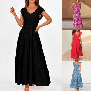 Casual jurken Boheemian Beach Long Women Summer in mouwloze elegante jurk vrouwelijk vintage solide kleuren feest grote swing maxi