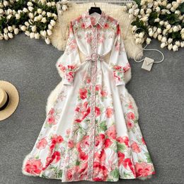 Robes décontractées Bohemian Flower Shirt Robe Stand's Stand's Long Lantern Sleeve Floral Imprimé Single Breasted Breasted Holiho Boho Maxi Vestidos