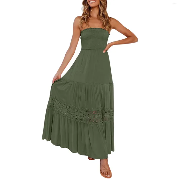 Vestidos informales Mujeres bohemias Summer Off Shoulder Lace Lace Lace Trimes Backless A Line Beachwear Maxi 2024 Fashion