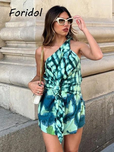 Vestidos casuales Boho Beach Style Green Mini Vestido Robe Mujeres Sin mangas Conjuntos a juego Verano Sundress Elegante Ropa de moda