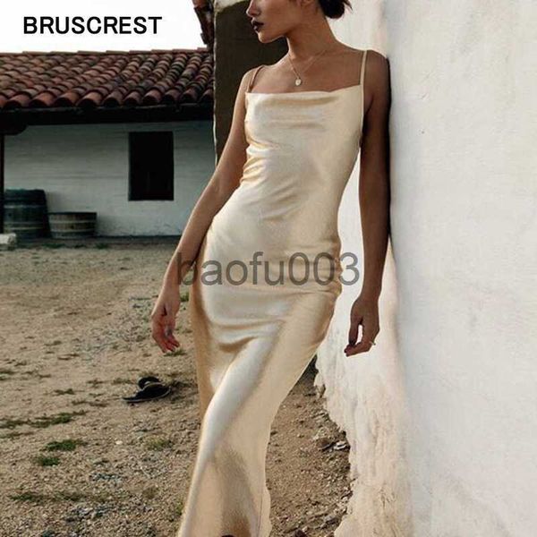 Vestidos casuales Boho oro satinado midi vestido azul blanco vestido largo de fiesta elegante vestido de verano 2022 correa de espagueti casual vintage vestidos J230619