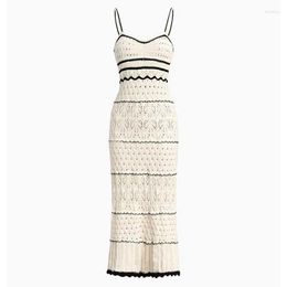 Vestidos informales Boho inspirado en el ojal de crochet midi correas de vestir de verano