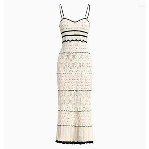 Casual jurken Boho geïnspireerde haak oogje midi jurk riemen gebreide zomer bodycon fit vakantie strand feest vrouwen