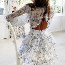 Casual Jurken BOHO GEÏNSPIREERD Harlow Bloemenprint Ruffle Jurk vrouwen backless V-hals jurk mini zomer dames party 220531 Z230703