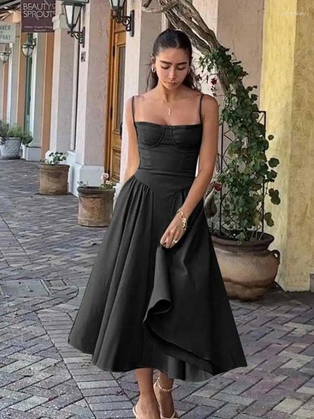 Vestidos casuales boho inspirado sexy corsé negro de verano tiras de mujeres midi vestido 2024 primavera fiesta de verano elegantes damas